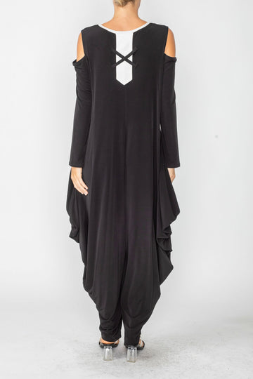 Black Cold Shoulder Sleeve Jumpsuits
